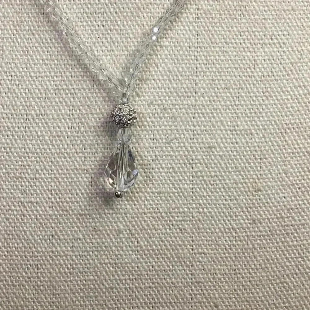 Dainty Clear Glass Faceted Necklace with Crystal Pendant - Picture 2 of 2